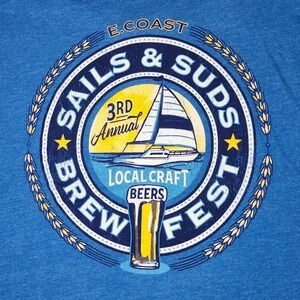 IZOD Saltwater T Shirt Mens 2XL Blue Sails Suds Brew Fest Graphic Fishing Beach